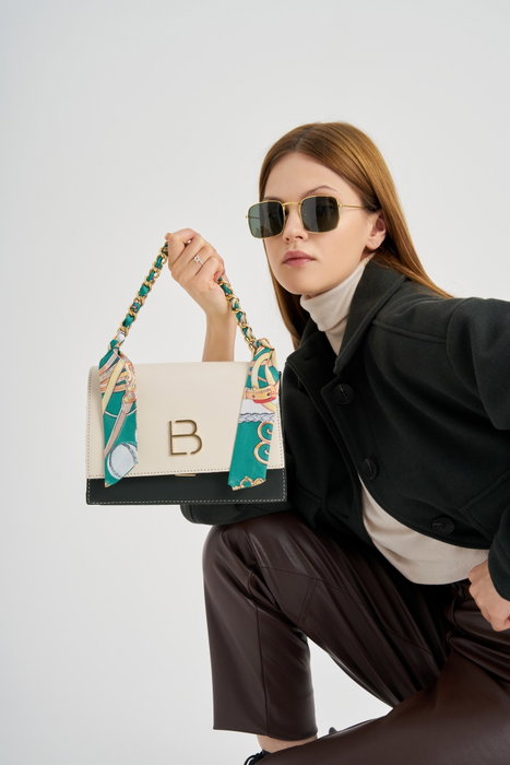 Lucky Bees Bolso Bandolera 918 Crema y Verde Oscuro